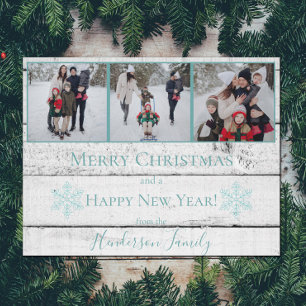 Turquoise Russe Snowflakes Flat Holiday Carte phot