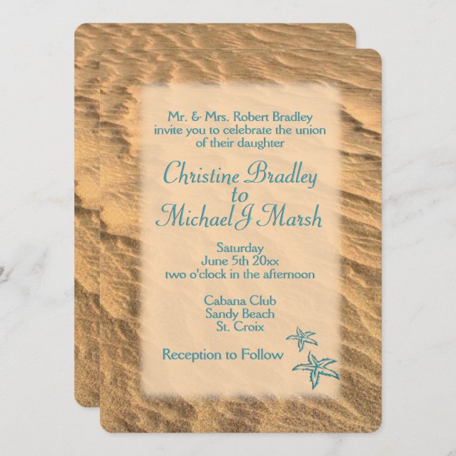 Turquoise Sandy Beach Wedding Invitation (Devant / Derrière)