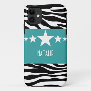 Turquoise Sassy Star Zebra BT iPhone 5 Coque