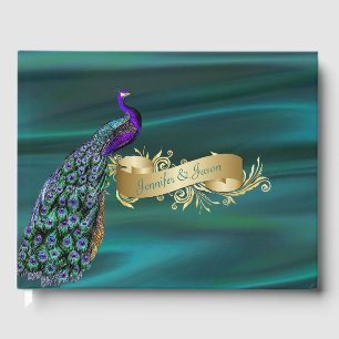 Turquoise Satin et Peacock Mariage Livre d'or