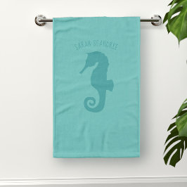 Turquoise Seahorse Personalized Hand Towel Handtuch