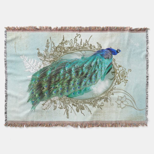 Turquoise Shabby Peacock Decke (Vorderseite)