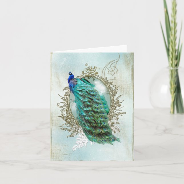 Turquoise Shabby Peacock Feiertagskarte (Vorderseite)