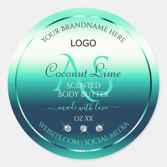 Turquoise Shimmery Produit Diamants Étiquettes Mon (Devant)