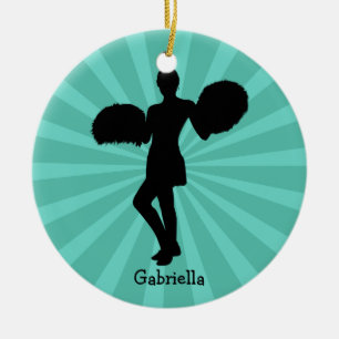 Turquoise Silhouette Pom-pom girl ornement de Noël