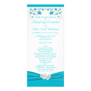 Turquoise, Silver Love Hearts Programme de mariage