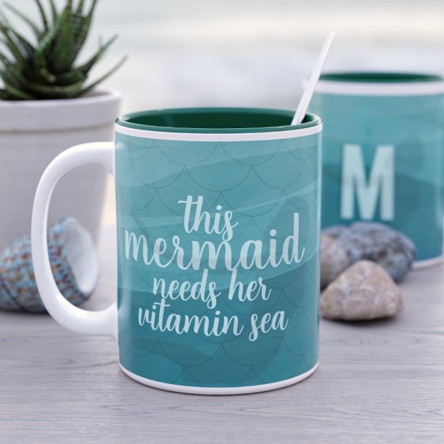 Turquoise Sirène a besoin de vitamine Mug de café  (We all need our vitamin sea. Perfect gift for mermaids! )