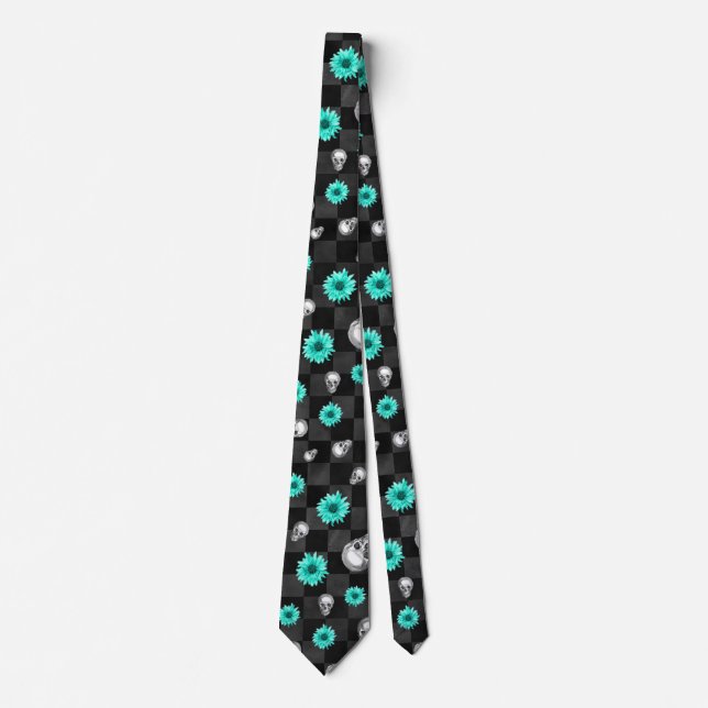Turquoise Skulls and Sunflower Series Design 7  Krawatte (Vorderseite)