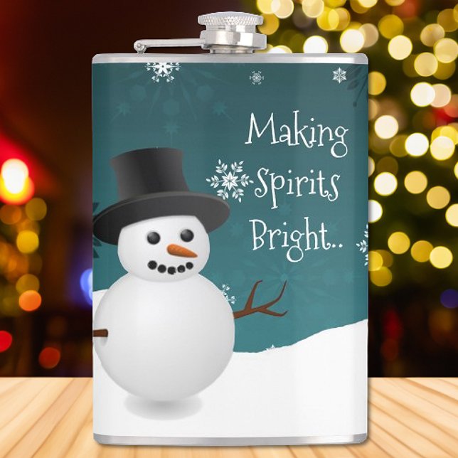 Turquoise Snowman hiver scène Flacon de Noël (Teal Snowman Winter Scene Christmas Flask)