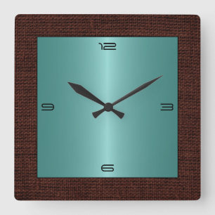Turquoise Stainless Steel Modern Burlap Border #2 Quadratische Wanduhr