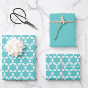 Turquoise Star Tiles Geometric Geschenkpapier Set