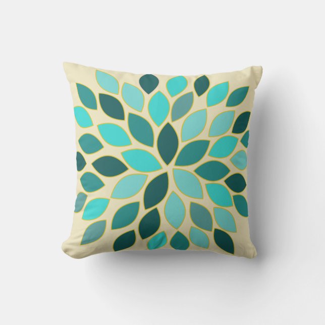 Turquoise Starburst Moderne Flower Motif Coussin d (Recto)