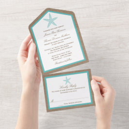 Turquoise Starfish Burlap Beach Wedding Collection All In One Einladung