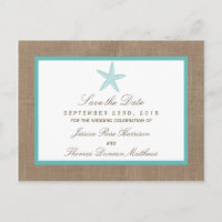 Turquoise Starfish Burlap Beach Wedding Collection