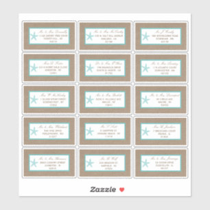 Turquoise Starfish Burlap Beach Wedding Collection Aufkleber