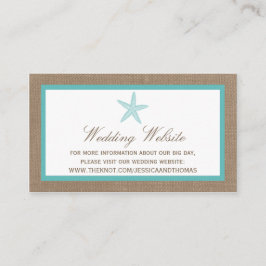 Turquoise Starfish Burlap Beach Wedding Collection Begleitkarte