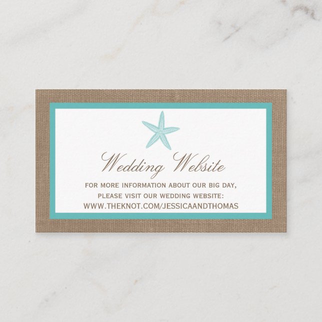 Turquoise Starfish Burlap Beach Wedding Collection Begleitkarte (Vorderseite)