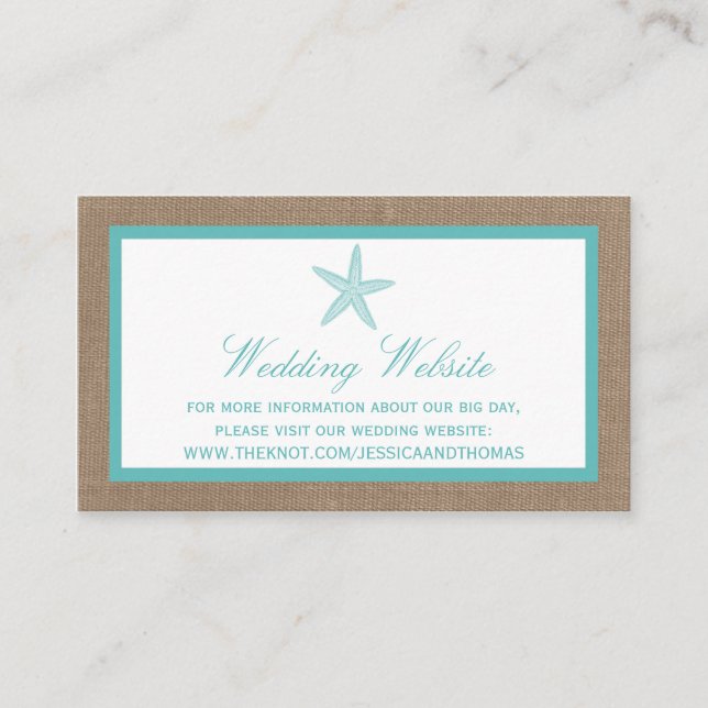 Turquoise Starfish Burlap Beach Wedding Collection Begleitkarte (Vorderseite)