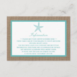 Turquoise Starfish Burlap Beach Wedding Collection Begleitkarte