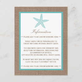 Turquoise Starfish Burlap Beach Wedding Collection Begleitkarte