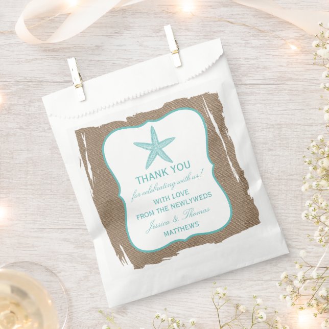 Turquoise Starfish Burlap Beach Wedding Collection Geschenktütchen (Ausgeschnitten)