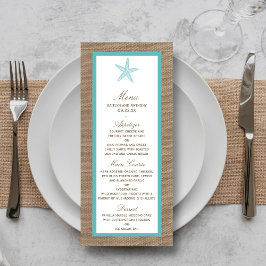 Turquoise Starfish Burlap Beach Wedding Collection Menükarte