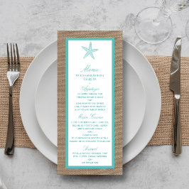 Turquoise Starfish Burlap Beach Wedding Collection Menükarte