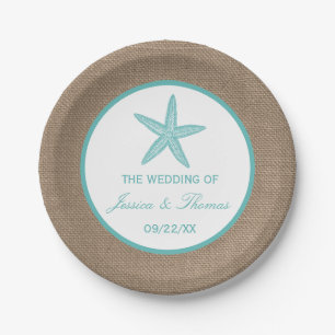 Turquoise Starfish Burlap Beach Wedding Collection Pappteller