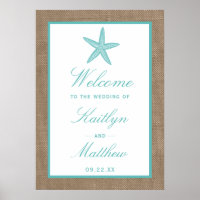 Turquoise Starfish Burlap Beach Wedding Collection