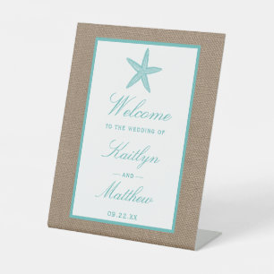 Turquoise Starfish Burlap Beach Wedding Collection Sockelschild