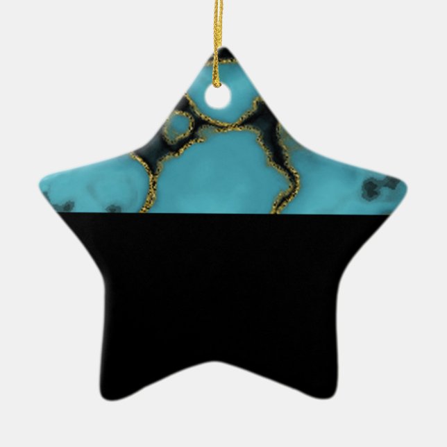 Turquoise Stone Gold und Black Keramik Ornament (Vorne)