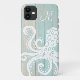 Turquoise Strand Holz-Oktopus-Monogramm mit Abnutz Case-Mate iPhone Hülle