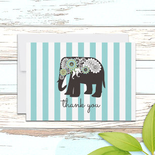 Turquoise Stripe Paisley Elephant Merci Cartes