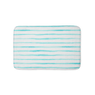 Turquoise Stripes Coastal Bath Mat Badematte