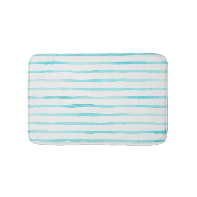 Turquoise Stripes Coastal Bath Mat Badematte (Vorderseite)