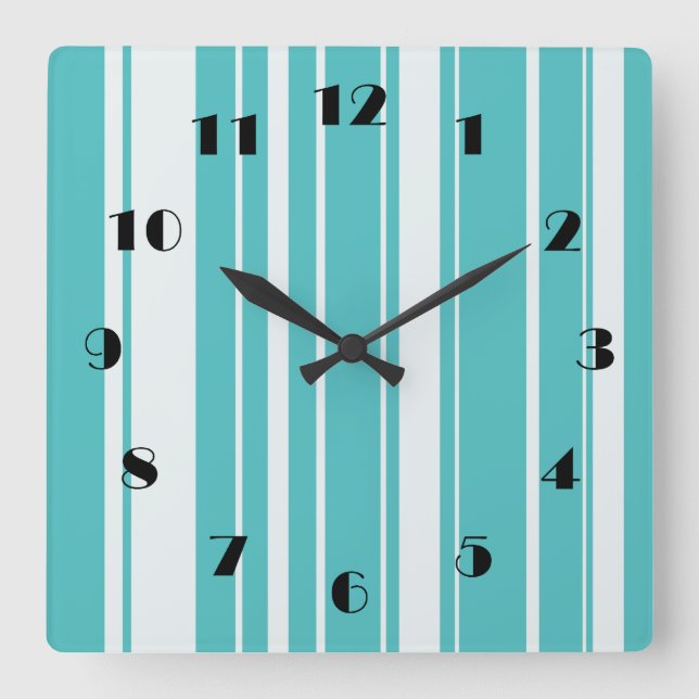 Turquoise Stripes Pattern Wall Clock Quadratische Wanduhr (Vorderseite)