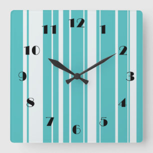 Turquoise Stripes Pattern Wall Clock Quadratische Wanduhr