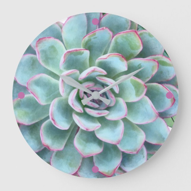 Turquoise Succulent Echeveria Große Wanduhr (Vorderseite)