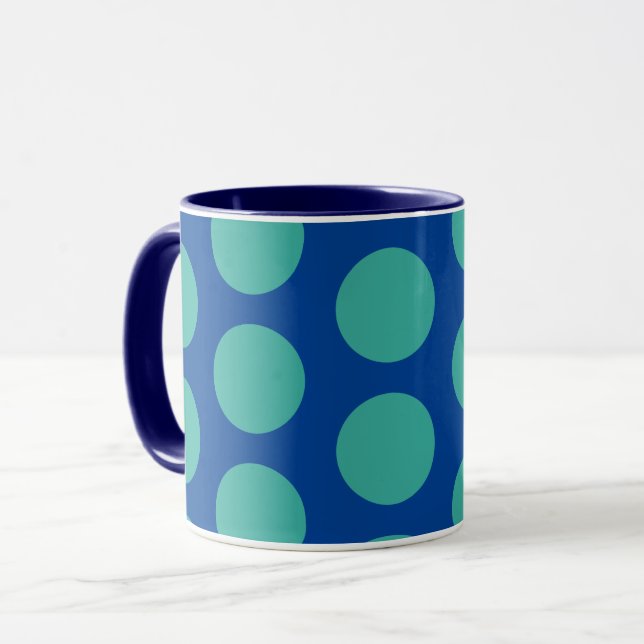 Turquoise sur Blue Polka Dot Art Mug Cup (Devant gauche)
