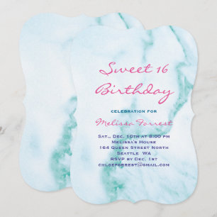 Turquoise Sweet 16 Marbre Invitation Anniversaire