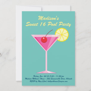Turquoise Sweet 16 Pool Party Invitation