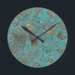 Turquoise Teal & Gold Copper Vintage Antique Runde Wanduhr<br><div class="desc">Turquoise Teal & Gold Copper Vintage Antique Clock.</div>