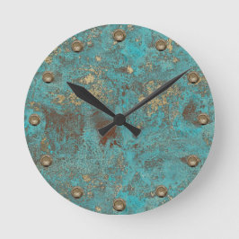 Turquoise Teal & Gold Copper Vintage Antique Runde Wanduhr
