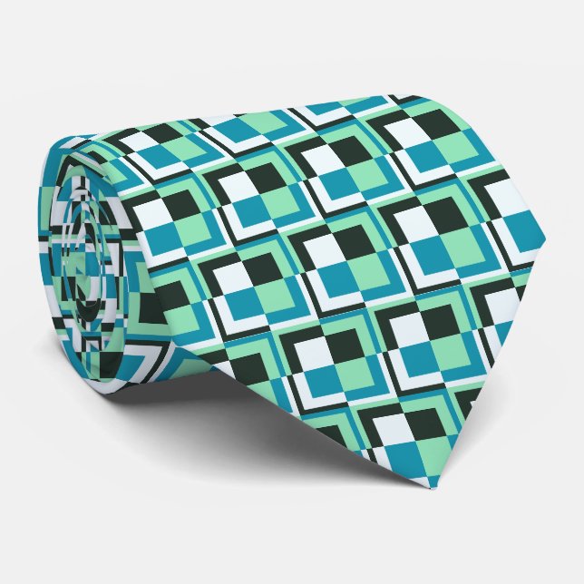 Turquoise Teal Green Blue Black White Grey Krawatte (Gerollt)