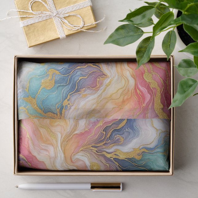 Turquoise Teal Pink Aqua Blue Purple Gold Marble Seidenpapier (Geschenk)