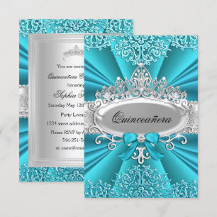 Turquoise Tiara Damask Quinceanera Invitation du p