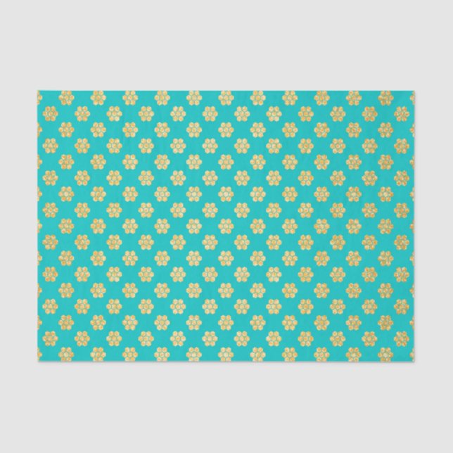 Turquoise Tiffany and Gold Daisy Blume Sparkle Seidenpapier (Vorderseite)