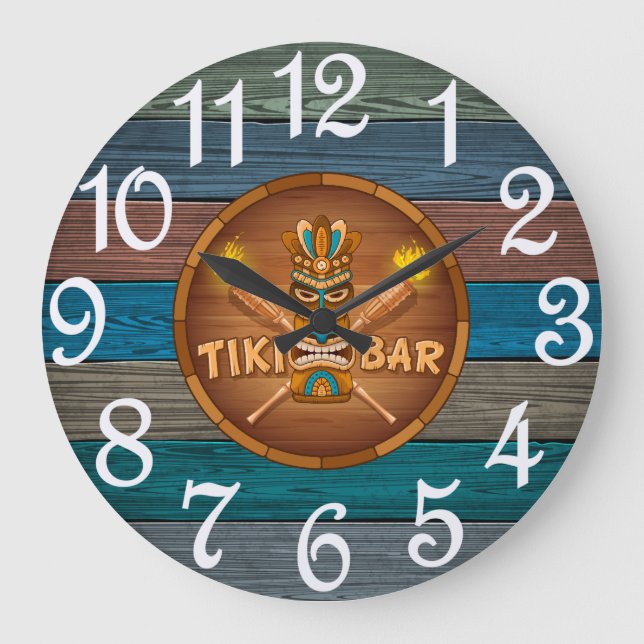 Turquoise Tiki Bar Große Wanduhr (Vorderseite)