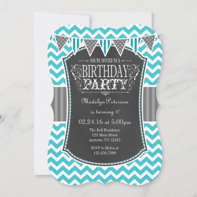 Turquoise Turquoise Chalkboard Chevron Invitation  (Devant)