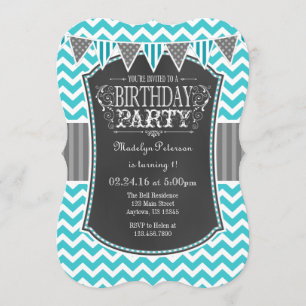 Turquoise Turquoise Chalkboard Chevron Invitation 